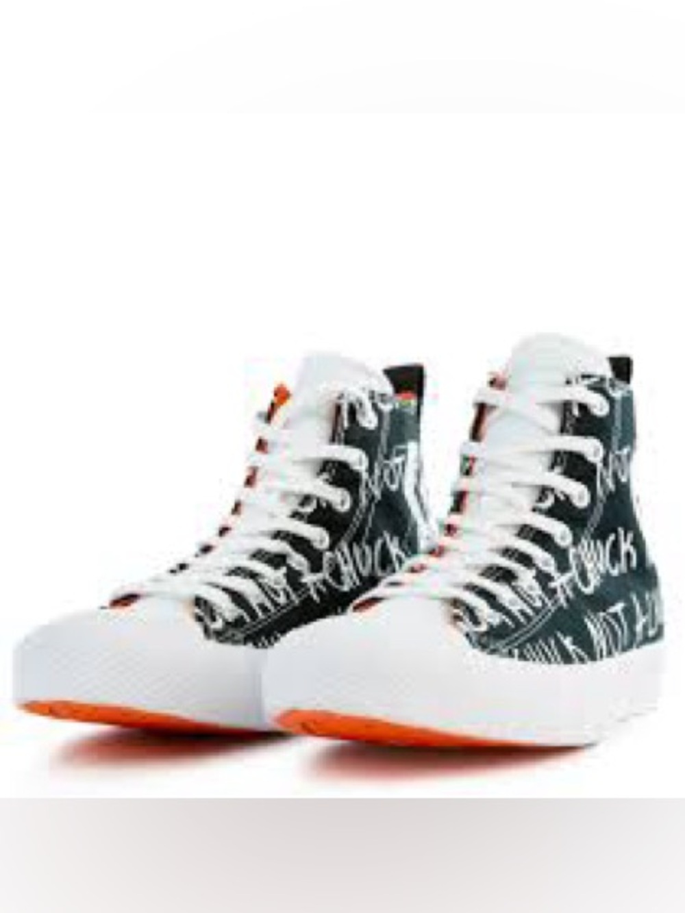 Converse High-Top Sneakers in White, Black and Orange